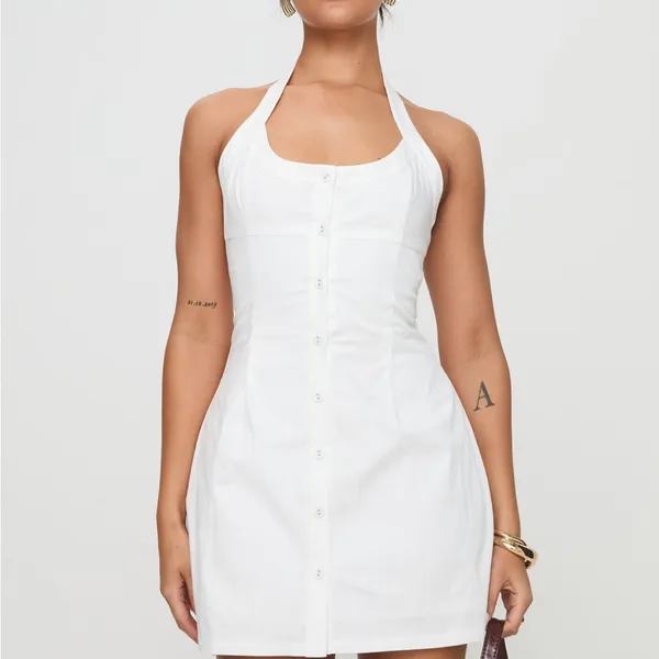 Princess Polly Mallorie Halter Mini Dress White - Image 4