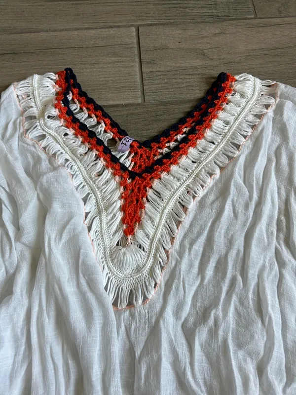 Cupshe White Swim Coverup with Red and navy Trim - Image 3