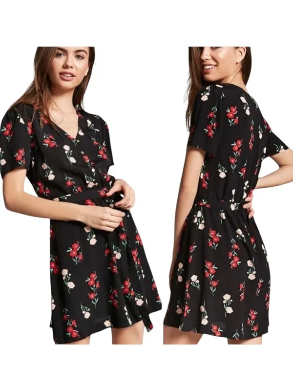 FRNCH Paris Dress Women Small Black Red Floral‎ Print Fit And Flare Mini Boho - Image 2