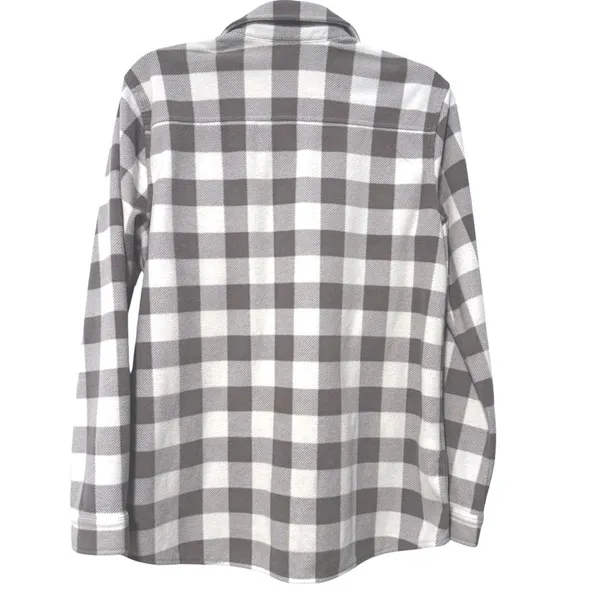 Eddie Bauer Fleece‎ Shirt Gray Buffalo Plaid Button Front Outdoorsy Womens L - Image 4