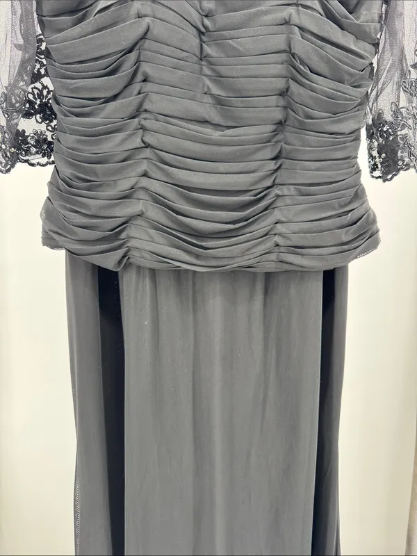 Mon Cheri Black Lace Sleeve Ruched Evening Gown sequin beaded 16 wedding mother - Image 9