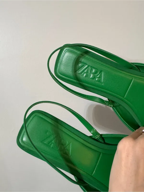Zara Kelly Green Satin Slingback Flats Sparkle Crystal Gem 40 Pointed Toe - Image 5