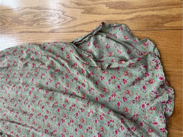 April Cornell Vintage Sage Green Floral Maxi Skirt M Rayon Cottagecore Boho Slit - Image 9