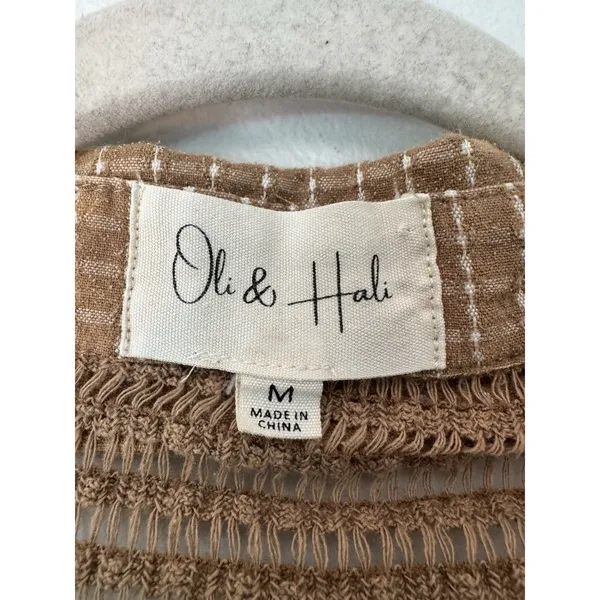 Oli & Hali Brown Check Oversized Frayed Mix Media Tunic Shirt Medium - Image 7