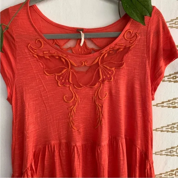 Free people Orange Embroidered mesh‎ Top M - Image 2