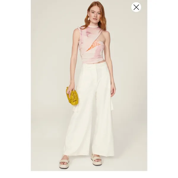 JONATHAN SIMKHAI Pink White Marble Draped Asymmetrical Top size Large - Image 5