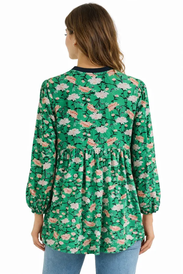 Old Navy Green Floral Boho Blouse Small Peasant Tunic Top Rayon - Image 2