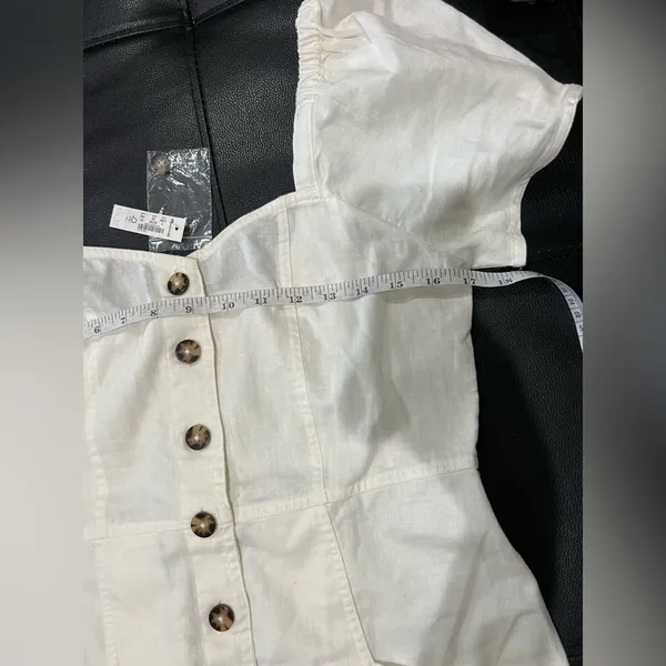 Madewell Linen-Cotton Puff-Sleeve Mini Dress size 6 NWT IVORY COLOR - Image 12