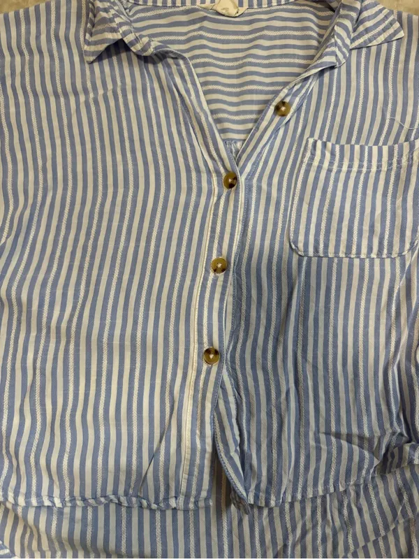 Aeropostale | Light Blue and White Striped Button-Front Womens Top | Size M - Image 2
