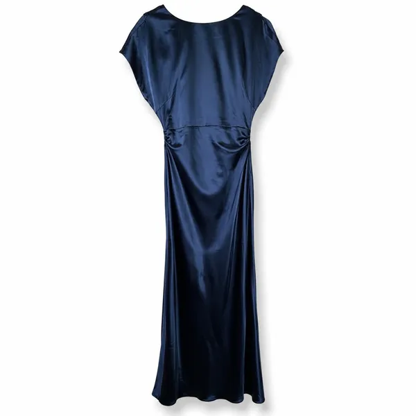 NEW Lulus Captivating Presence Dark Teal Satin Open Cowl Back Maxi Dress Large - Image 7