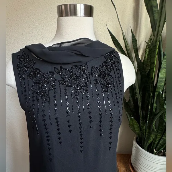 Vintage Liz Claiborne Night Black‎ Beaded Cocktail Dress Size 8 - Image 2
