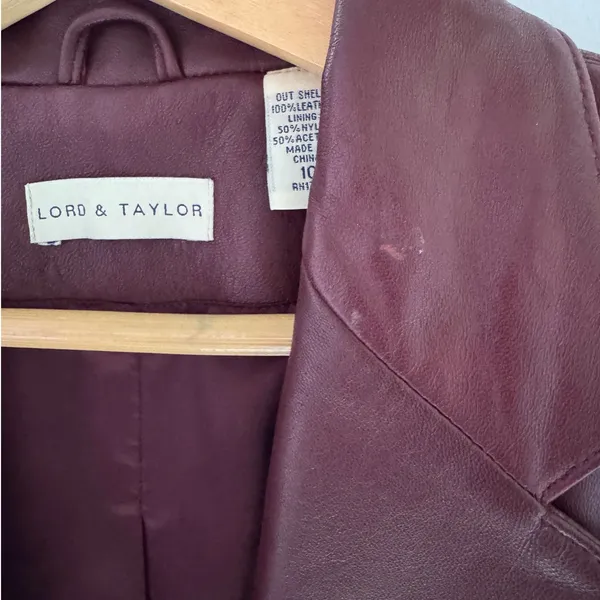 Lord & Taylor Womens Burgundy Wine Genuine Leather Blazer Jacket 10 Y2K Mob Wife - Image 6