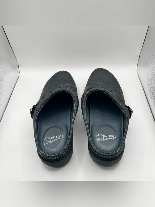 DANSKO Allison slip on EUR 39 US 8.5 Black Tooled Leather Clog Shoes - Image 6