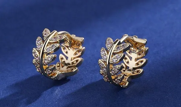13mm Small CZ Leaf Hoop Earrings for Women - Image 2