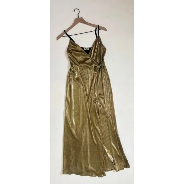 SHOW ME YOUR MUMU Jane Jumpsuit Gold Metallic Wrap Tie‎ Waist Party Glam Small - Image 2
