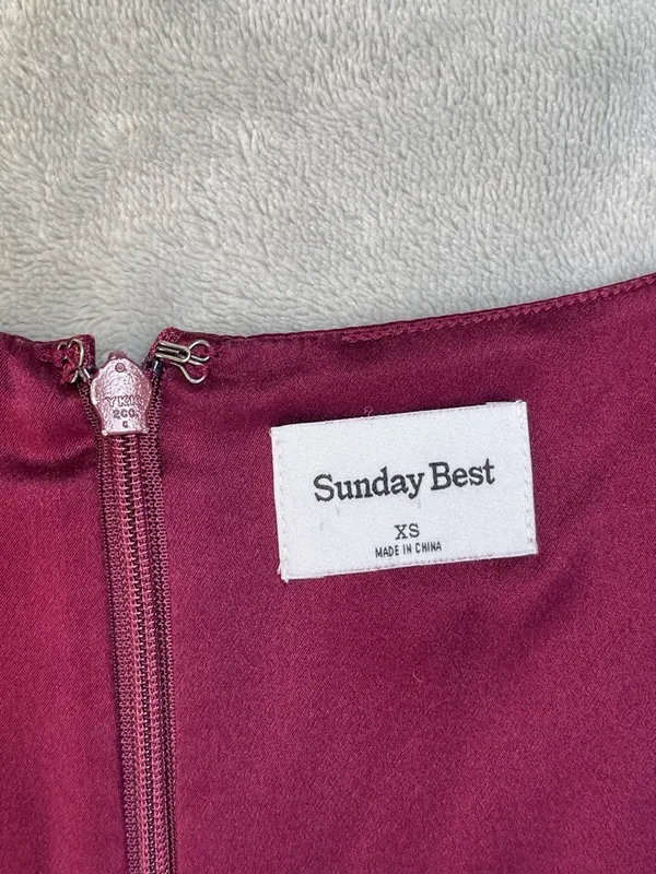 Aritzia Sunday Best 100% silk Square-Neck Babydoll Dress Burgundy wedding guess - Image 4