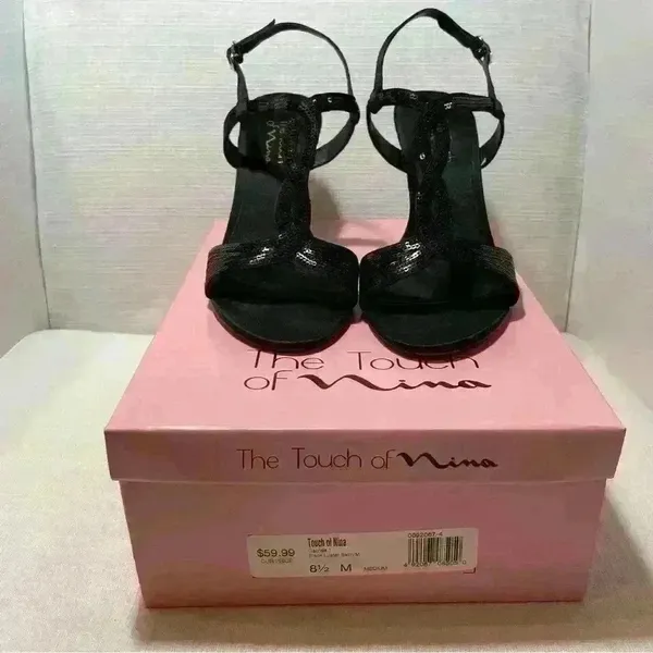 The Touch Of Nina Galinda 1 Black Luster Satin Women’s Heels Size 8.5 - Image 5