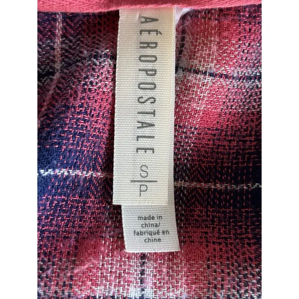 Aeropostale Flannel Pink/Black Open Long Tab Sleeve‎ Shirt Size Small Shawl Neck - Image 6