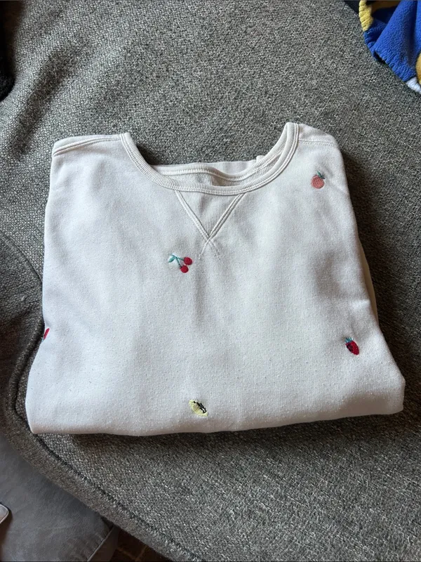 LOFT Lou & Grey Cream Pullover Sweatshirt w/Fruit Embroidery | Size Large - Image 13
