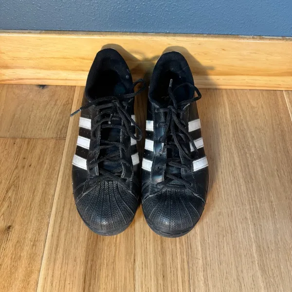 Adidas Shell Toe Leather Black and White Stripe Sneakers Men’s Size 6.5/Womens 8 - Image 6