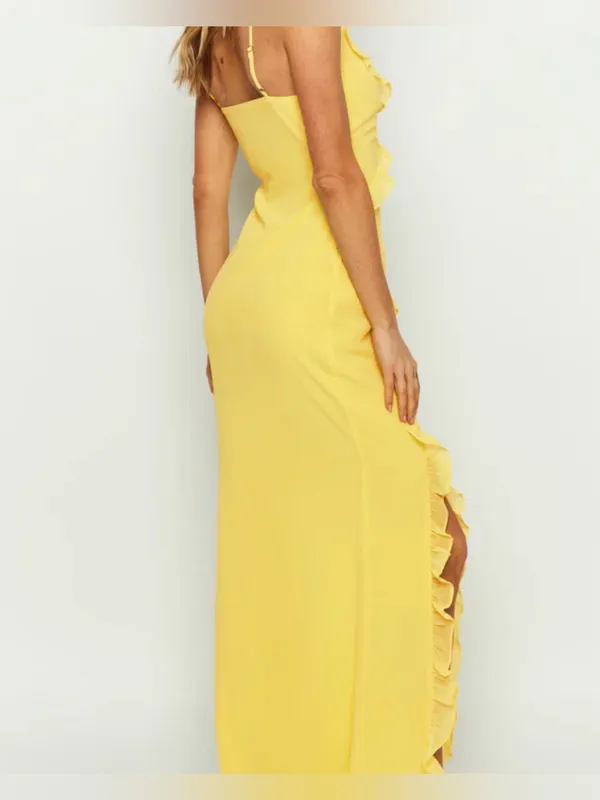 Beginning Boutique Bright Yellow Ruffle-Trim Maxi Dress + - Image 2
