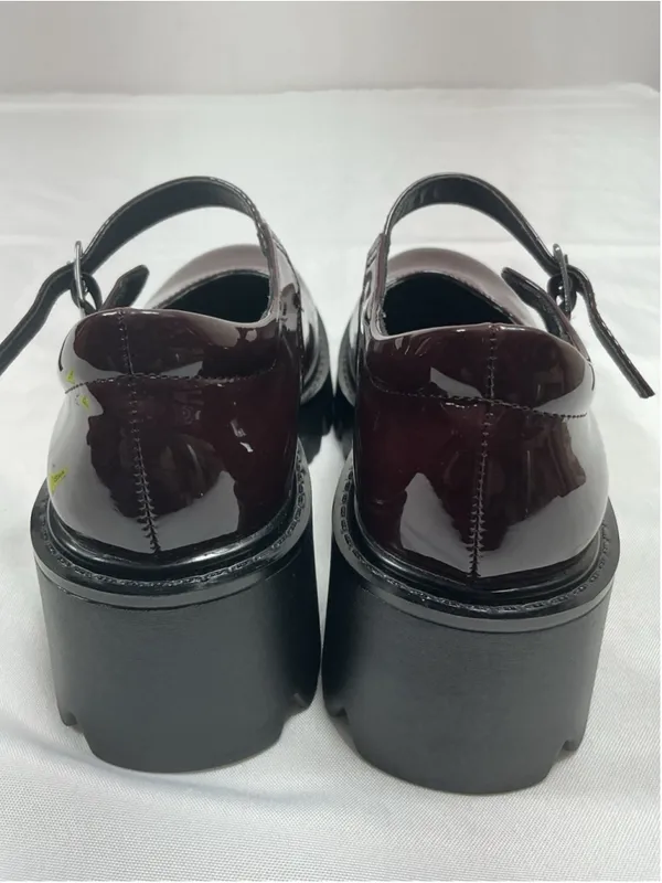 Womans Excellent Mary Jane Platform Chunky Heel Shoes Size 6 Burgandy - Image 4