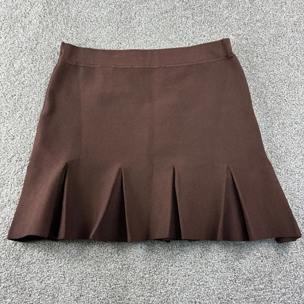 Zara Brown Pleated Knit Mini Skirt Womens‎ L New Dark Academia Preppy Knitwear - Image 8