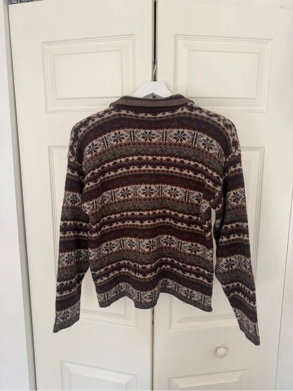 Vintage Kathy Ireland Brown Cream Fair Isle Chunky Cardigan Sweater Size Medium - Image 6