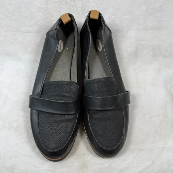 Dr Scholls Womens Black Textured Faux Leather Platform Slip On Loafers Size 11W - Image 3