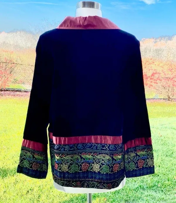 Coldwater Creek Small Jacket Velvet Button Front Black Wine Tapestry Holiday - Image 8