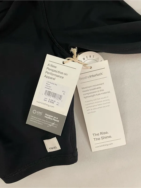 Vuori NWT Long-Sleeve Black Ruched Crop Top Bra Size M - Image 5