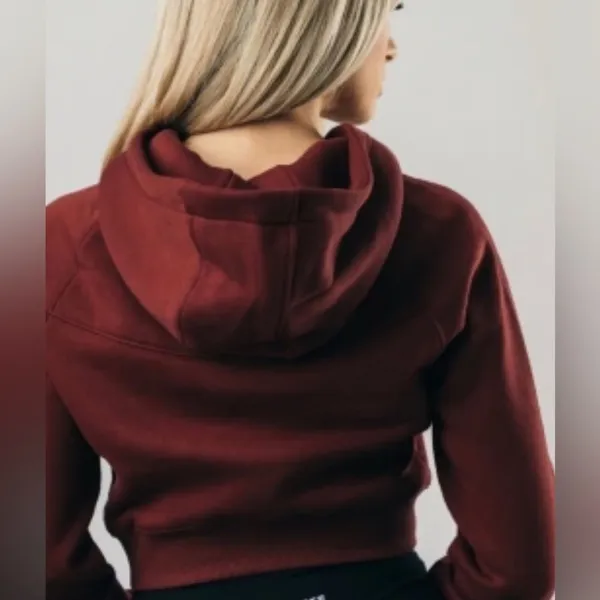 Alphalete Signature‎ Maroon Cropped Fleece Hoodie Small NWT - Image 2