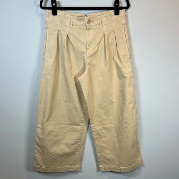 Maeve Anthropologie Remi Wide Leg Cropped Pants Beige High Waist Culottes Size 8 - Image 2