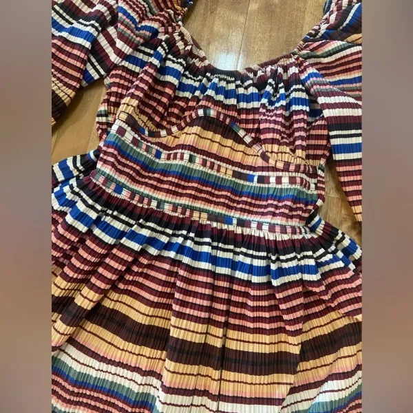 ZARA Like New Striped Midi Long‎ Sleeve Dress Medium Faux Corset Style Mu… - Image 9