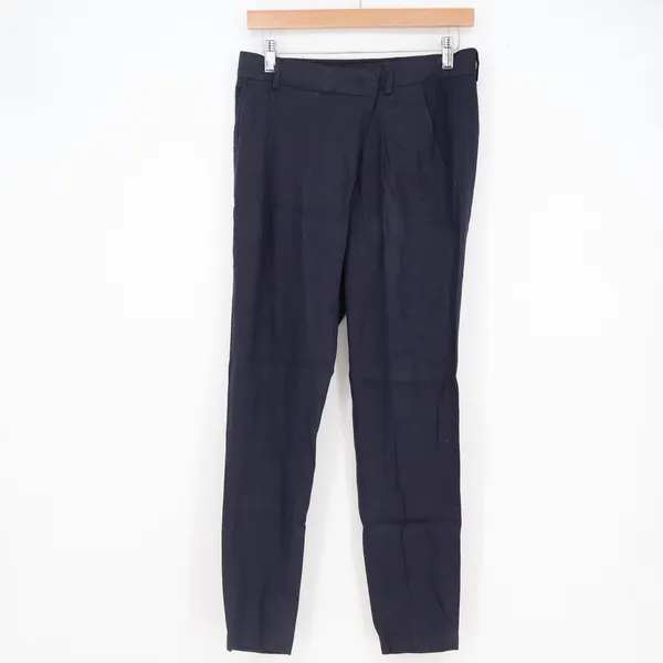 Vince Navy Blue Linen Blend Wrap Front Tapered Trousers Pants Size 2 - Image 2