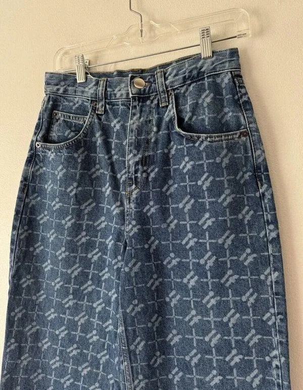 Urban Outfitters iets frans Monogram Denim Baggy Boyfriend High Rise Jeans Women’s Size 27 - Image 5