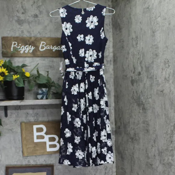 Tommy Hilfiger Belted Lace Fit and Flare Midi Dress Sky Captain Blue / Ivory 2 - Image 2
