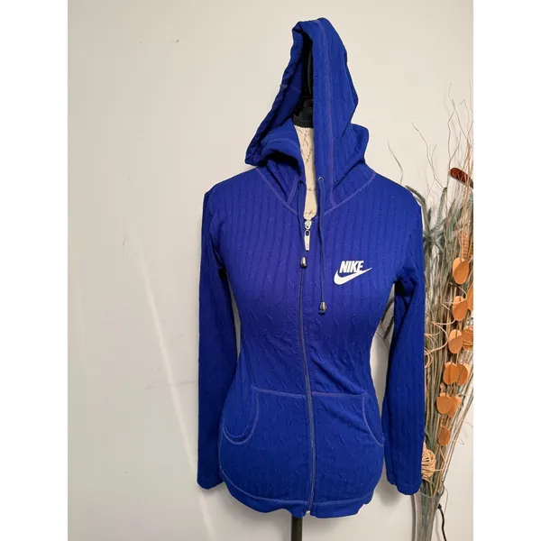 Nike Fit Womens Royal Blue Cable Knit Textured Full Zip Hoodie‎ Small Logo - Image 2