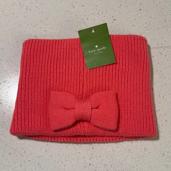 Kate Spade New York Pink Ribbed Knit Bow Headband Ear Warmer Wool Blend NWT‎ - Image 2