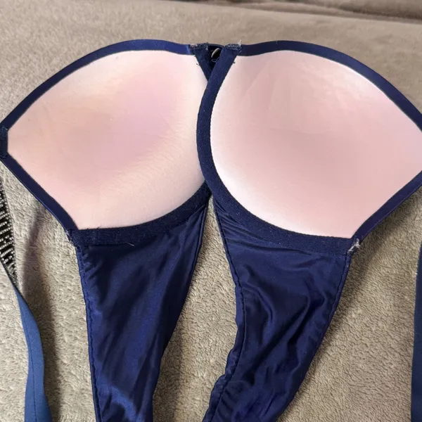 Victoria's Secret Very Sexy Push Up Bra Rhinestone Strap Womens 34A Navy Blue - Image 3