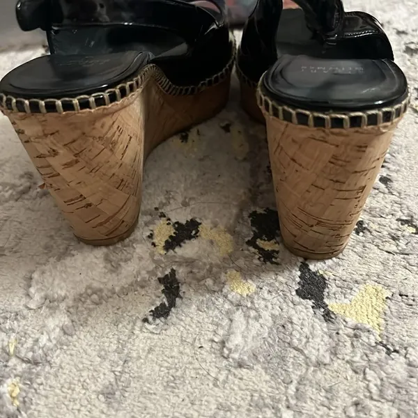 Stuart Weitzman black patent cork wedge size 9 - Image 3