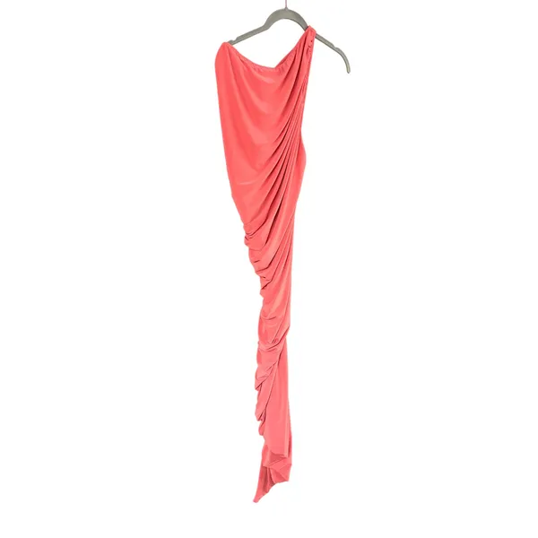 Norma Kamali Diana Ruched One-Shoulder Gown Papaya Size Small Peach Pink - Image 6