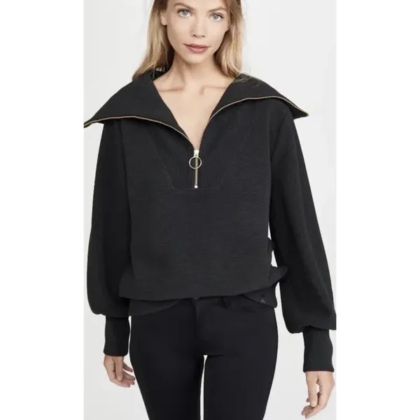 Varley Women's Small Vine Half Zip Black Ottoman Sweatshirt Ribbed Oversized - Image 2