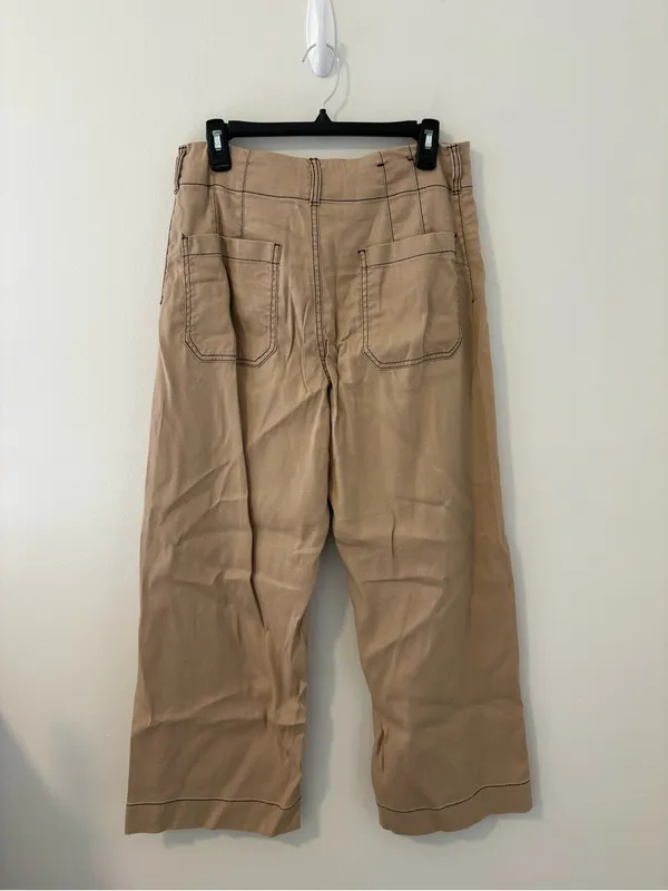 Maeve Colette Cropped Wide-Leg Pant Contrast-Stitch Linen Size 31 - Image 3