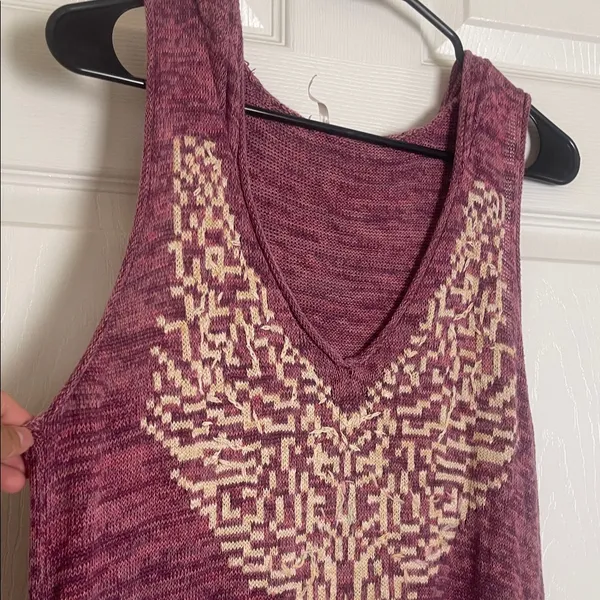 Free people Sleeveless Maroon Tunic with Beige Pattern - Image 5