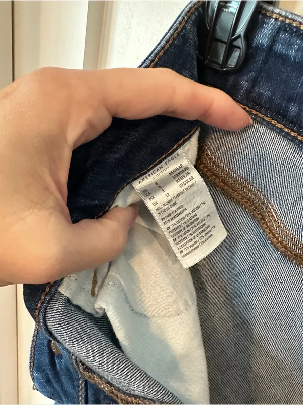 American Eagle Outfitters Dark Blue Raw-Hem button fly Skinny Jeans - Image 4