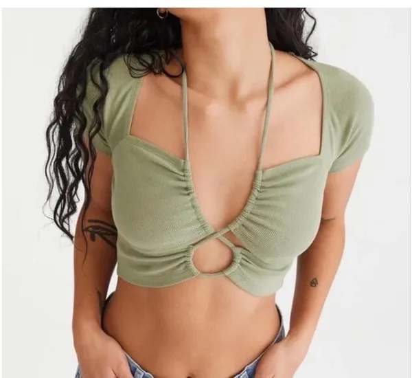 Aeropostale tie front cut out crop top - Image 2