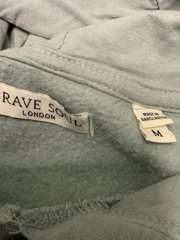 Brave Soul London Medium Sage Green Pullover Hoodie Pockets Long Sleeve Drawstri - Image 2