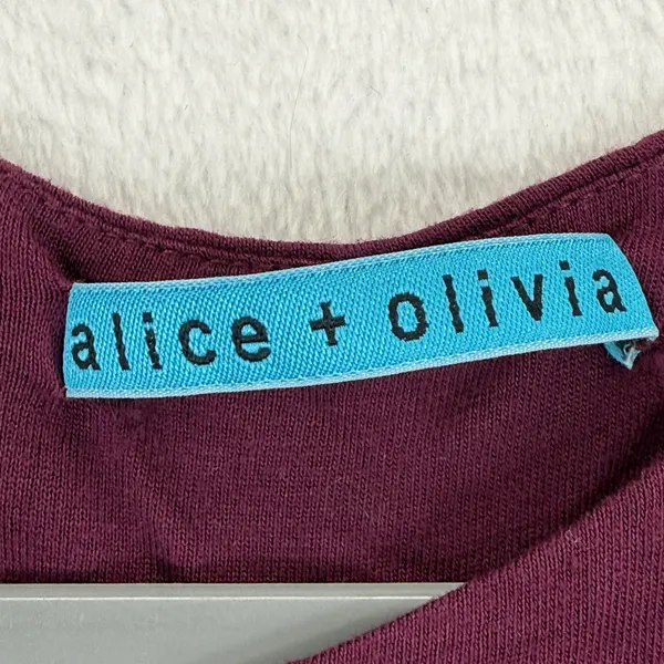 Alice + Olivia Top Womens‎ Sz S Peplum Short Sleeve Maroon Rayon Silk Blend READ - Image 5