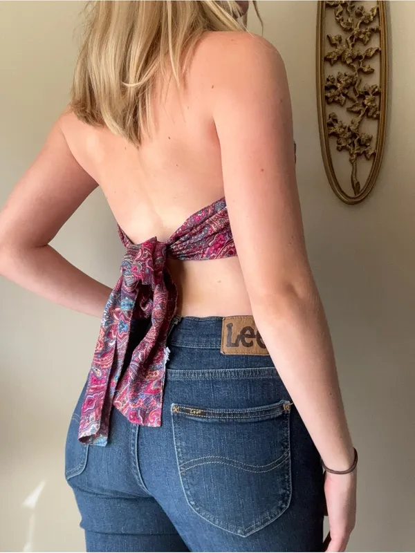 Paisley Reversible Halter Scarf Top Magenta and Teal - Image 8